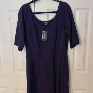 City Chic Navy blue fit and flare dress with pockets, Size 16